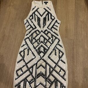Express Black and White Halter Bodycon Mini Dress